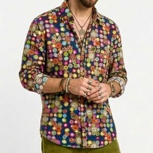 DESIGUAL Abstract Mandala Floral Button Down Long Sleeve Eclectic Grandpa Shirt